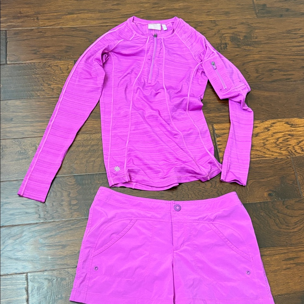 Women Long Sleeve Rash Guard and Swim Shorts - Bright Fuchsia